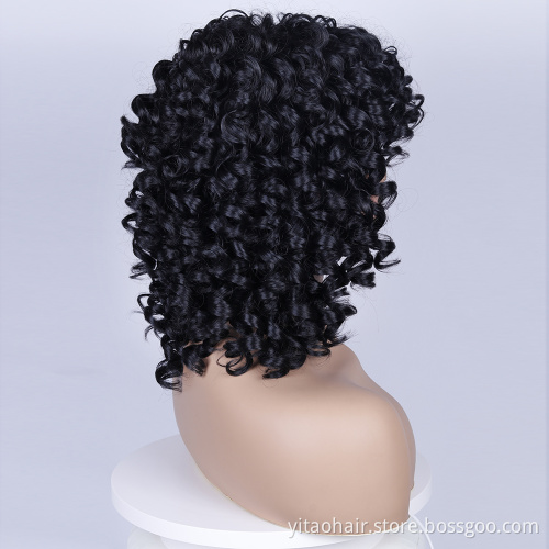 Wholesale Short Afro Curly Kinky Wig Synthetic Hair Wigs for Black Women Deep Black Short Curly Wigs
